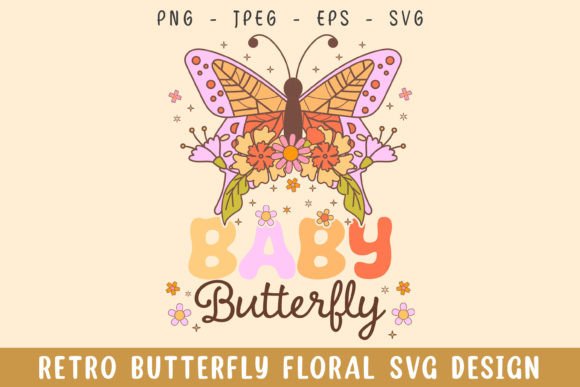 Baby Butterfly Floral Retro Design Svg