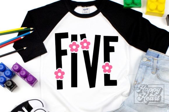 Five 5th Birthday Floral Flower SVG PNG