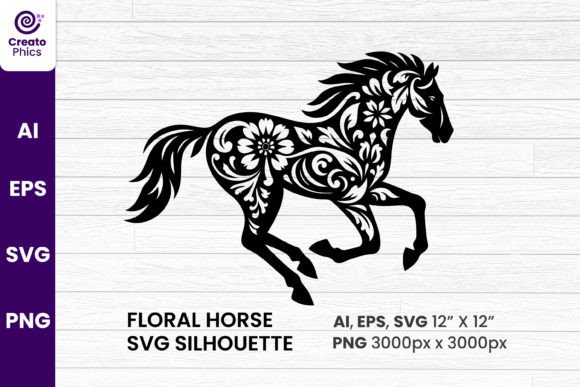 Floral Horse Silhouette Sublimation SVG