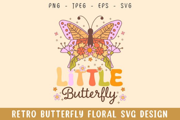 Little Butterfly Floral Retro Design Svg