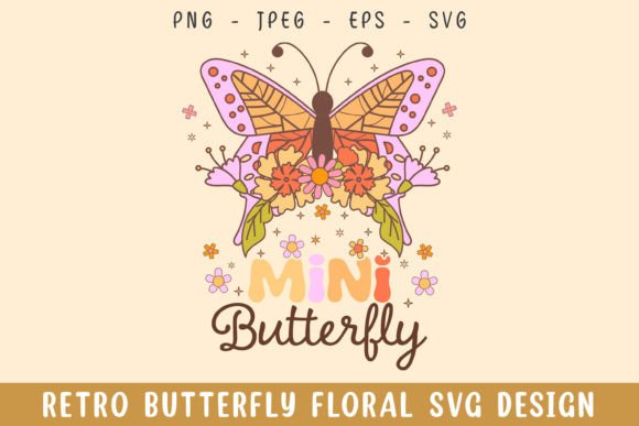 Mini Butterfly Floral Retro Design Svg