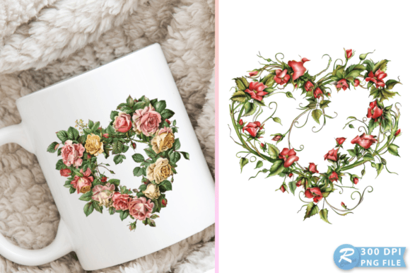 Valentine Floral Heart Illustration PNG