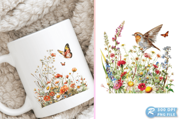 Wildflowers with Winged Animal Clipart